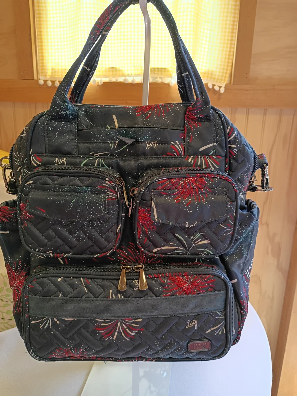 Lug Mini Puddle Jumper Navy Fireworks Convertible Tote Bag with Multiple Pockets